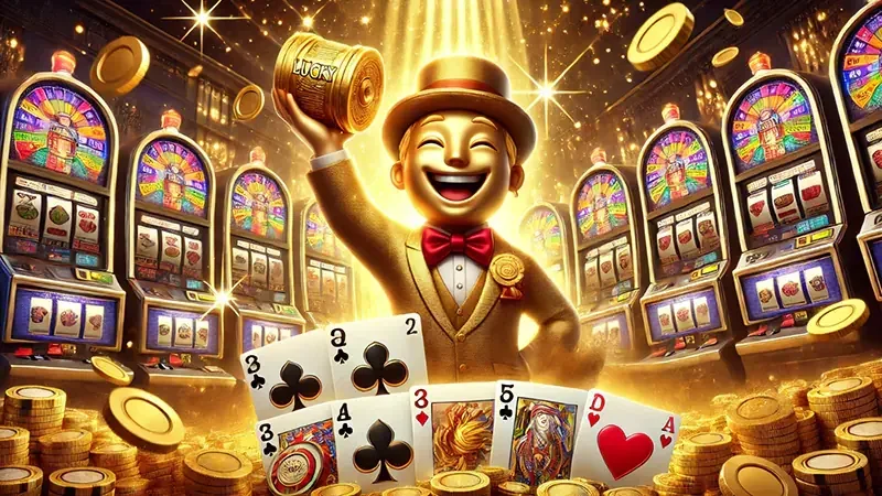 Visual permainan slot dengan reel berwarna dan simbol khusus